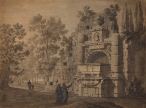 Capriccio with Ancient Figures amidst Ruined Classical Monument, about 1755. Creator: Robert Adam.