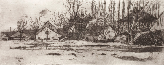 Tümpel vor dem Dorf mit Pappelallee (Pool in front of a Village with an Allee of Poplars), 1883. Creator: Sion Longley Wenban.