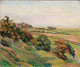 Rye from Cadborough, Sunset, 1913. Creator: Lucien Pissarro.