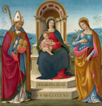 Madonna and Child with St Justus of Volterra and St Margaret of Antioch., 1507. Creator: Bastiano Mainardi.