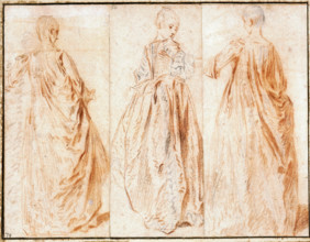 Three Standing Ladies, about 1721. Creator: Jean-Antoine Watteau.