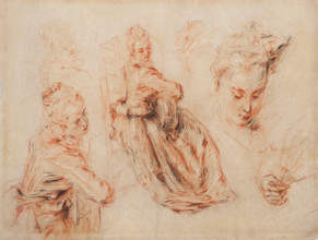 Three Studies of a Seated Woman, about 1717. Creator: Jean-Antoine Watteau.