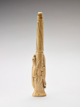 Carved harpoon foreshaft with two running foxes carved in relief, 1880-1920. Creator: Unknown.