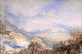 Valley of the Rhone with the City and Citadel of Sion, in Switzerland, 1853. Creator: James Baker Pyne.