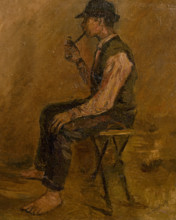 Study of a Seated Man with a Pipe, 1908-1910. Creator: Ladislav Mednyanszky.