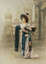 Sarah Bernhardt as Floria Tosca in Act I of Sardou's 'Tosca', neg 1887; print and mount after 1889. Creator: Nadar.