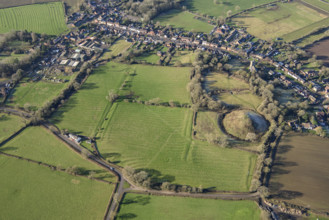 Earthwork remains of motte and bailey castle and ridge and furrow cultivation, Brinklow, Warks, 202 Creator: Damian Grady.