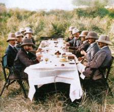 King George V (1865-1936) having lunch after tiger hunting in Nepal, 1911 (1936). Creator: Unknown.