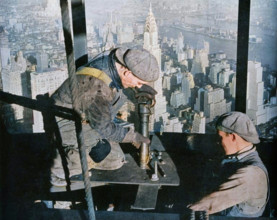 'Rivetting the last bolts on "The Morning Mast" of the Empire State building', c1931. Creator: Lewis Wickes Hine.