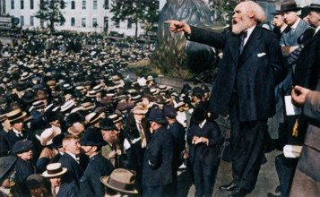 Keir Hardie gives a speech in Trafalgar Square, London, 2 August 1914, (1933). Creator: Unknown.