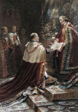 Edward VII taking the oath, 1902.  Creator: Unknown.