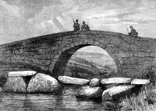 Autumn Campaign on Dartmoor: bridge built by prisoners of war, and stepping-stone bridge, 1873. Creator: Unknown.