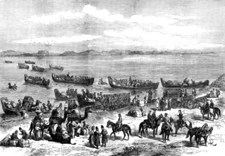 The Russian Expedition to Khiva: General Kaufmann's division crossing the Oxus, 1873. Creator: Unknown.