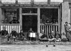 Buddhist priests at Darjeeling, Himalayas, 1873. Creator: F Wentworth.