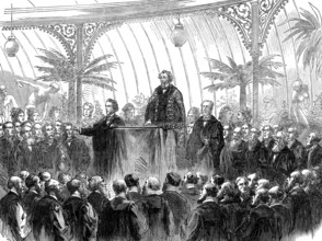 Mr. Disraeli delivering his installation address as Lord Rector of Glasgow University, 1873. Creator: Unknown.