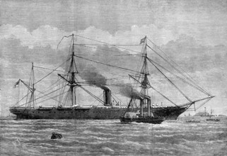 Steam-tug at Plymouth taking troops to the Himalaya for the Gold Coast, 1873. Creator: Unknown.