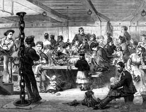 Life on board a troop-ship: dinner-time, 1873. Creator: Unknown.