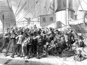 Life on board a troop-ship: "Commence Firing", 1873. Creator: Unknown.