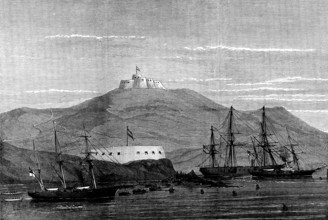 The Civil War in Spain: landing crews of revolted Spanish ships at Fort Navidad, Carthagena, 1873. Creator: Unknown.