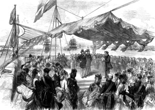 The Prince of Wales on the breakwater at Holyhead, opening the new harbour of refuge, 1873. Creator: Unknown.