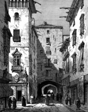 Sketches in Spain: a street of Barcelona, 1873. Creator: William James Palmer.