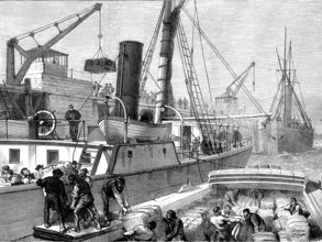 Loading the Warree, at Woolwich, with stores for the Ashantee War, 1873. Creator: Unknown.