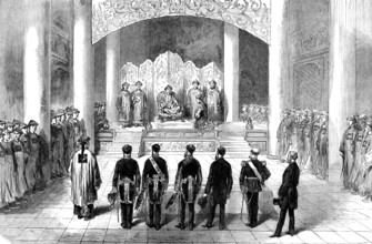 Reception of the foreign ministers and consuls by the Emperor of China at Pekin, 1873. Creator: Unknown.