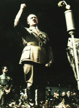 Adolf Hitler addressing a Nazi rally at Nuremberg, Germany, 1930s. The Nazi Party held annual