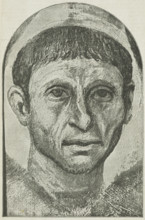 An Egyptian portrait on display at the Egyptian Hall, Piccadilly, 1888. Depiction of funerary