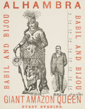 Giant Amazon Queen performing at the Alhambra, 1885. Advertisement for Marian Holland, who