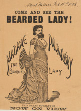 Come and See The Bearded Lady!, 1886. 'The Great Novelty is Now on View'. Illustration from an