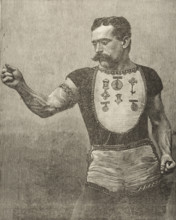 Samson, the Strongest Living Man, 1889. Portrait illustration from a flyer advertising a