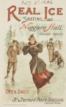 Real Ice Skating at Niagara Hall, Westminster, 1896. Illustrated advertisement for attractions at a
