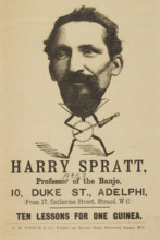 Harry Spratt, Professor of the Banjo, 1882. Illustrated flyer advertising ten banjo lessons for a