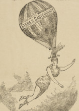 Mademoiselle Stena, balloon performances at the Canterbury Theatre, 1886. Woman hanging from a