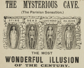 The Mysterious Cave, "The Most Wonderful Illusion of the Century", 1895. 'Dying, Dead, Live Head,