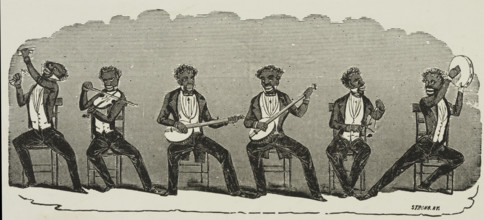 Barnards Troupe of Christy Minstrels, 1869. Illustrated advertisement, probably for a performance