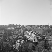 View south from the roof of Southwood Heights, Highgate over Cholmeley Crescent, London, probably