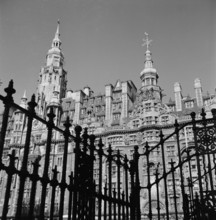 View over cast iron railings towards the front of the Imperial Hotel, designed by Fitzroy Doll in