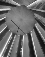 Looking up towards the ceiling in the Chapel of Unity at Coventry Cathedral, 1962.