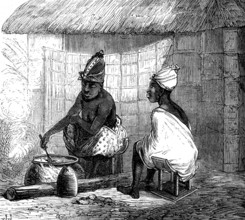 The War on the Gold Coast: women of Annamaboe cooking, 1873. From "Illustrated London News", 1873.