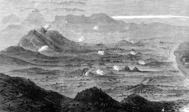 Bombardment of Carthagena: view from Mount Forman, looking west, 1873. 'The naval seaport..., on