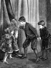 Hide and Seek, 1873. Illustration to a poem by John Latey. 'You naughty prying children, shame!