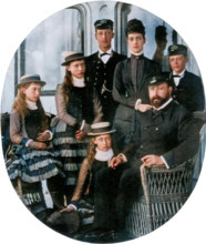 The Prince and Princess of Wales with their family on board the royal yacht, 19th century (1910).