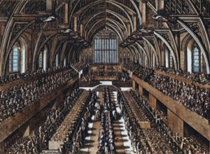 'The Coronation Dinner of James II in Westminster Hall', 1685, (1947). Banquet held in Westminster