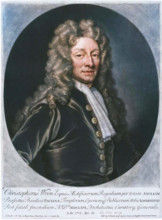 Sir Christopher Wren, 1713. (Colorised black and white print).