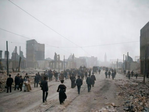 Market Street toward ferry, San Francisco, Calif., (1906?). (Colorised black and white print).