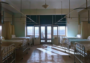 Triboro Hospital for Tuberculosis, Parsons Blvd., Jamaica, New York, 1940. (Colorised black and