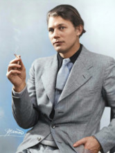 Portrait of the author Harry Martinson (1904-1978), 1933. (Colorised black and white print).