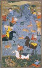 Hunters on horseback hunting deer, 1595.